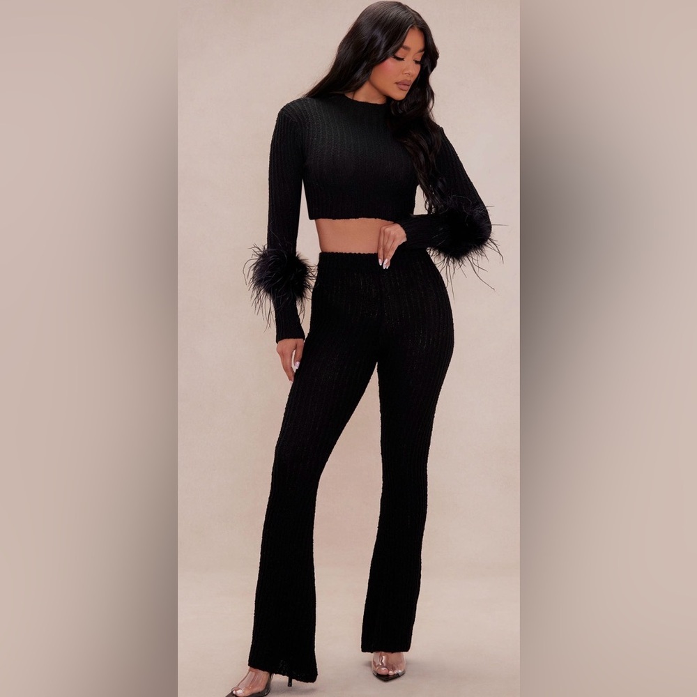 Fashion Nova Feather Sweater Pants Set-Black-Size Medium NWT🖤🔥